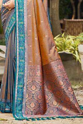 copper brown soft silk woven work traditional saree 3
