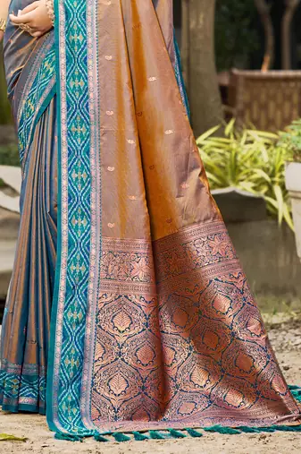 copper brown soft silk woven work traditional saree
