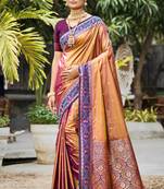 copper gold soft silk woven work traditional saree