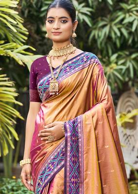 copper gold soft silk woven work traditional saree 2