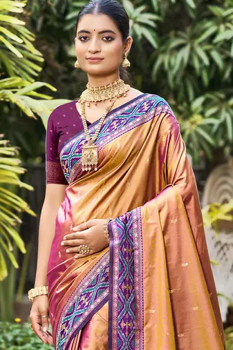 copper gold soft silk woven work traditional saree
