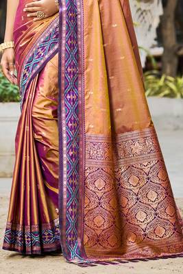 copper gold soft silk woven work traditional saree 3