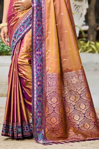 copper gold soft silk woven work traditional saree