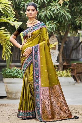 olive green soft silk woven work traditional saree