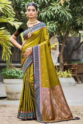 olive green soft silk woven work traditional saree