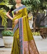olive green soft silk woven work traditional saree