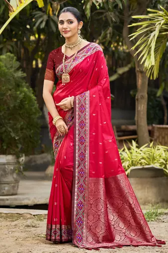 ruby pink soft silk woven work traditional saree
