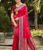 ruby pink soft silk woven work traditional saree