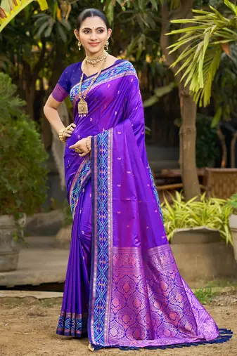 violet soft silk woven work traditional sari