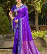 violet soft silk woven work traditional sari