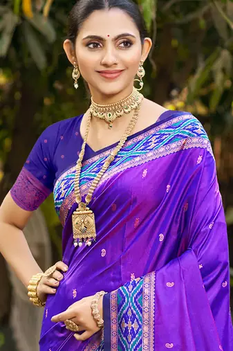 violet soft silk woven work traditional sari