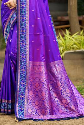 violet soft silk woven work traditional sari 3