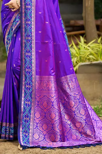 violet soft silk woven work traditional sari