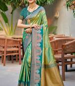parrot green soft silk woven work traditional saree