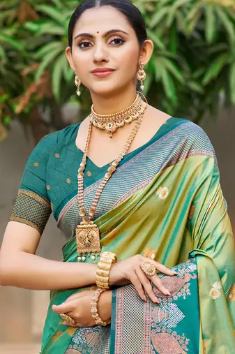 parrot green soft silk woven work traditional saree