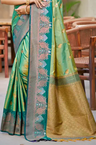 parrot green soft silk woven work traditional saree