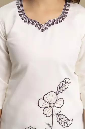 White Chanderi Cotton Embroidery Work Kurta Pant with Dupatta Set 