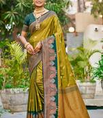olive green soft silk woven work traditional saree