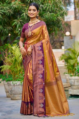 copper gold soft silk woven work traditional saree