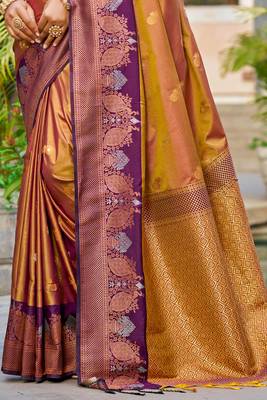 copper gold soft silk woven work traditional saree 3