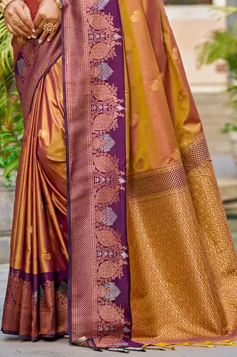 copper gold soft silk woven work traditional saree