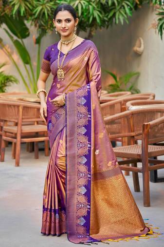 rose gold soft silk woven work traditional saree