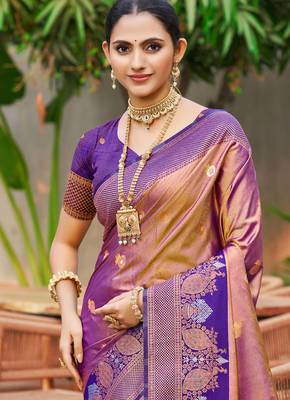 rose gold soft silk woven work traditional saree 2