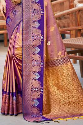 rose gold soft silk woven work traditional saree 3