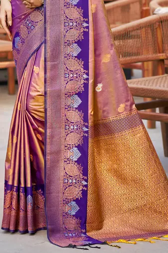 rose gold soft silk woven work traditional saree