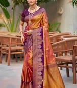 copper gold soft silk woven work traditional saree