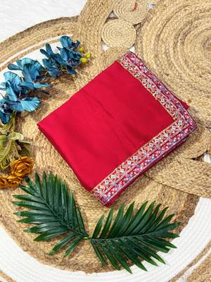 Red color Embroidery Work Rangoli Silk saree 1