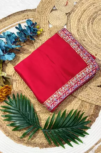 Red color Embroidery Work Rangoli Silk saree