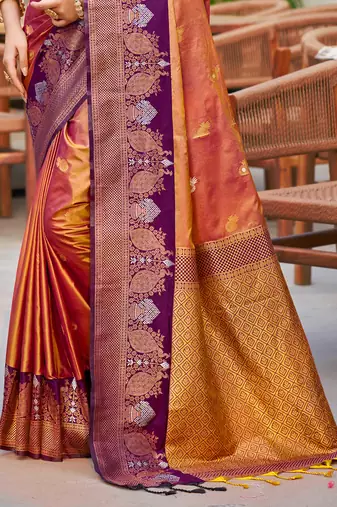copper gold soft silk woven work traditional saree