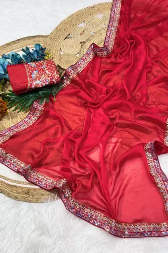 Red color Embroidery Work Rangoli Silk saree