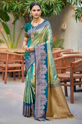 sea green soft silk woven work traditional saree