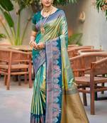 sea green soft silk woven work traditional saree