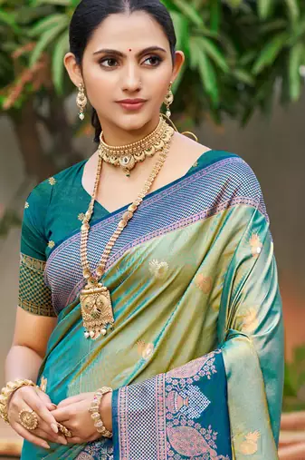 sea green soft silk woven work traditional saree