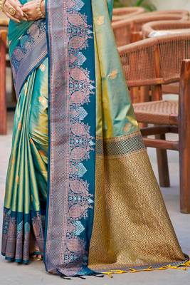 sea green soft silk woven work traditional saree 3