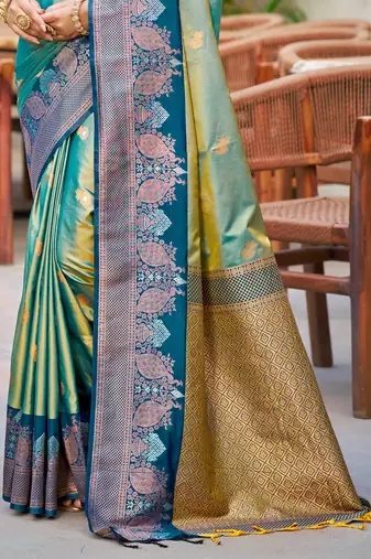 sea green soft silk woven work traditional saree