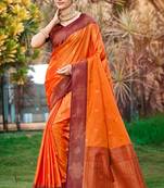 saffron orange soft silk woven work traditional saree