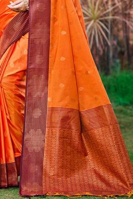 saffron orange soft silk woven work traditional saree 3