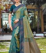 peacock green soft silk woven work traditional saree