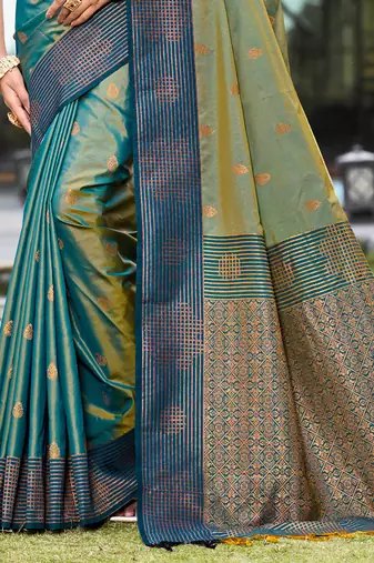 peacock green soft silk woven work traditional saree