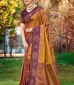 golden brown soft silk woven work traditional saree