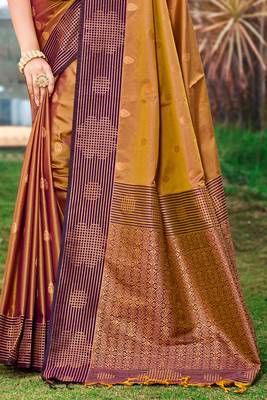 golden brown soft silk woven work traditional saree 3