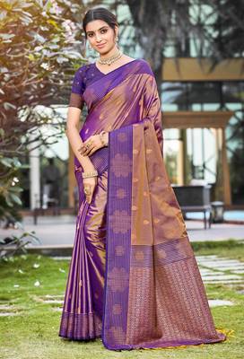 copper gold soft silk woven work traditional saree 1