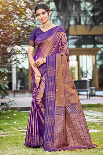 copper gold soft silk woven work traditional saree