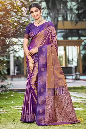 copper gold soft silk woven work traditional saree