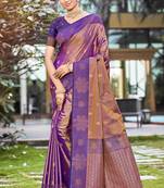 copper gold soft silk woven work traditional saree