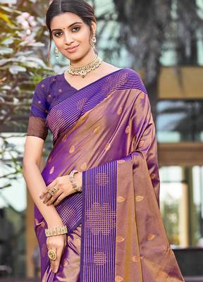 copper gold soft silk woven work traditional saree 2